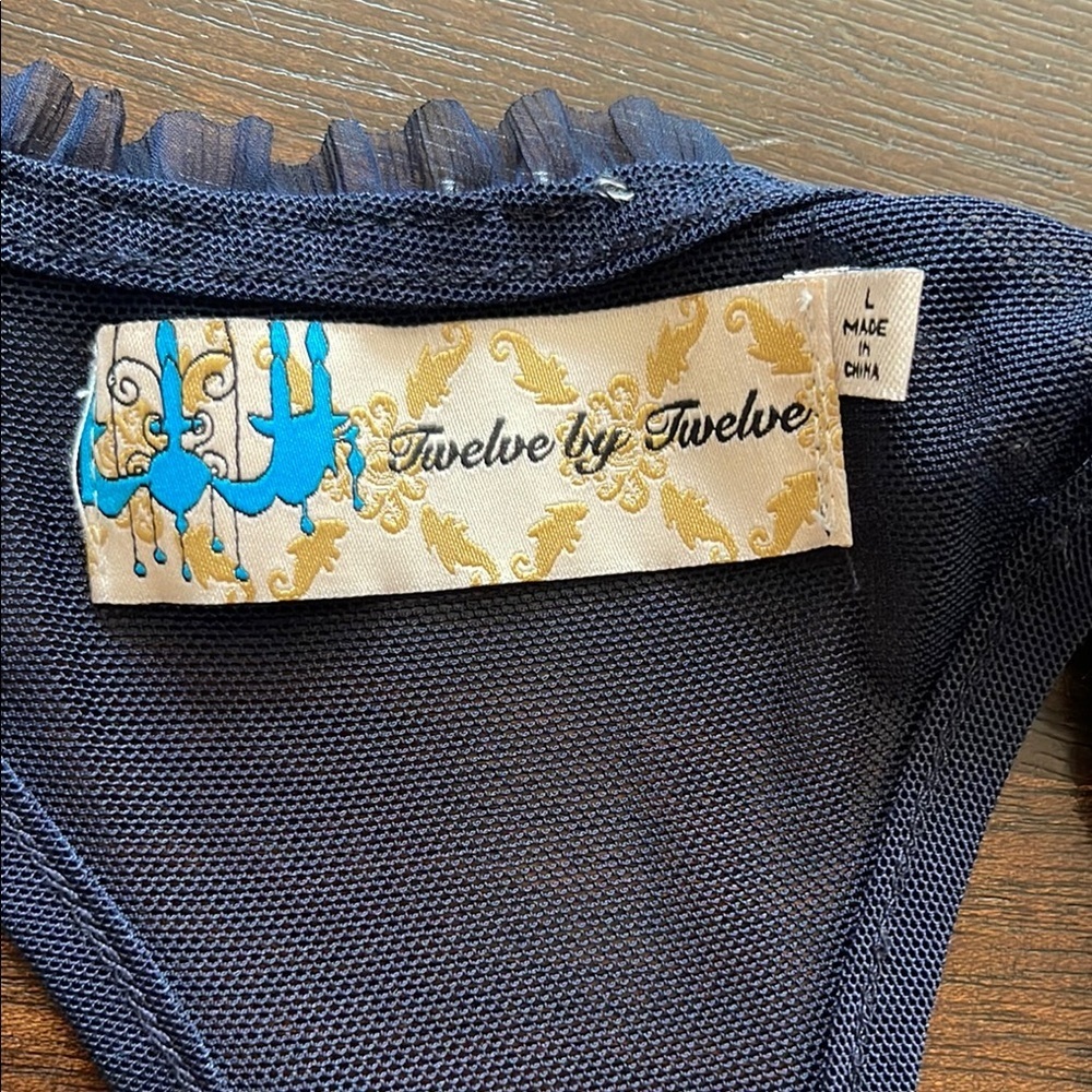 Twelve by Twelve Sheer Navy Blue Beaded Racer Back Tank Top size L - Picture 9 of 9